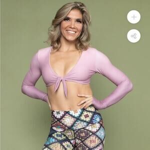 Niyama Sol Long Sleeve Knotty Bra Crop Top in Rose‎ Petal Size L/XL